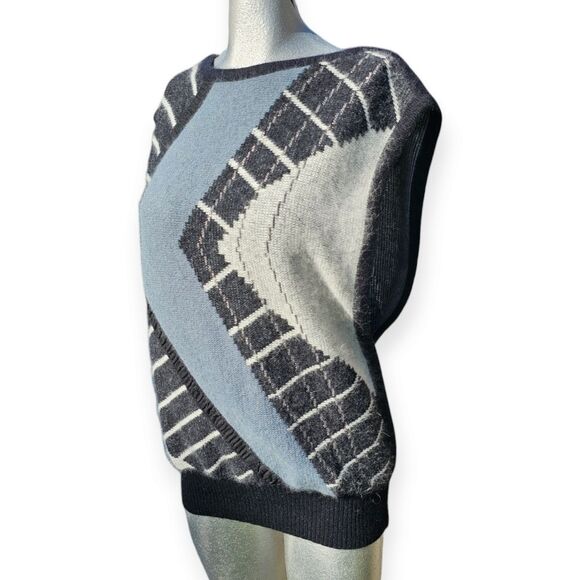 Bruestle Vintage Angora Black Blue Grey Unisex Sweater Vest - Picture 1 of 11